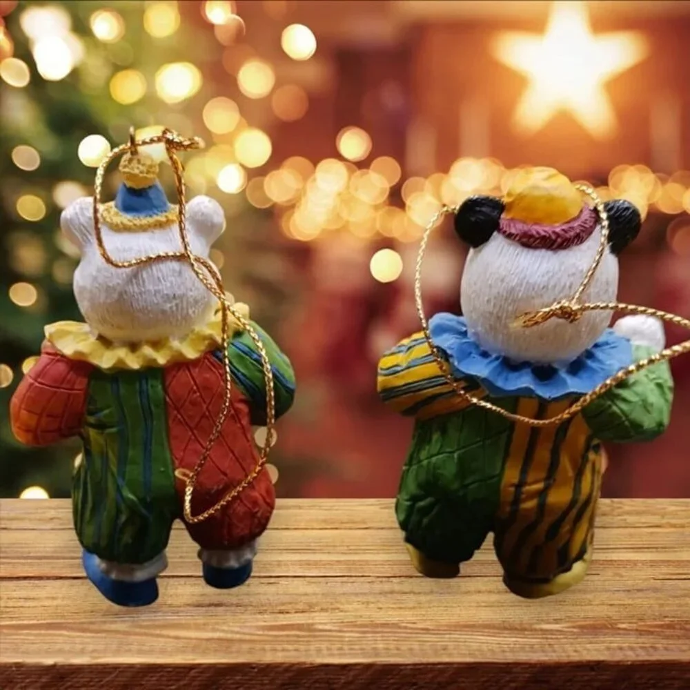 Clowns pig & panda bear ornaments multicolor